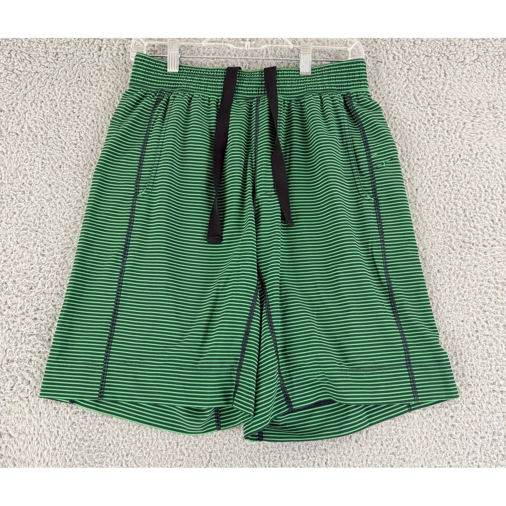 Lululemon Athletic Shorts Mens Medium ? Green Striped Drawstring Gym Pockets‎